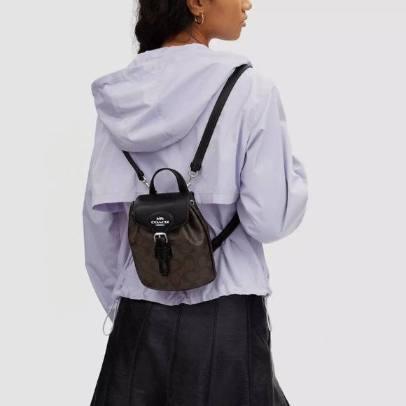 NWT COACH CL458 Amelia Convertible Backpack Signature Canvas&Leather Brown/Black - Picture 2 of 7